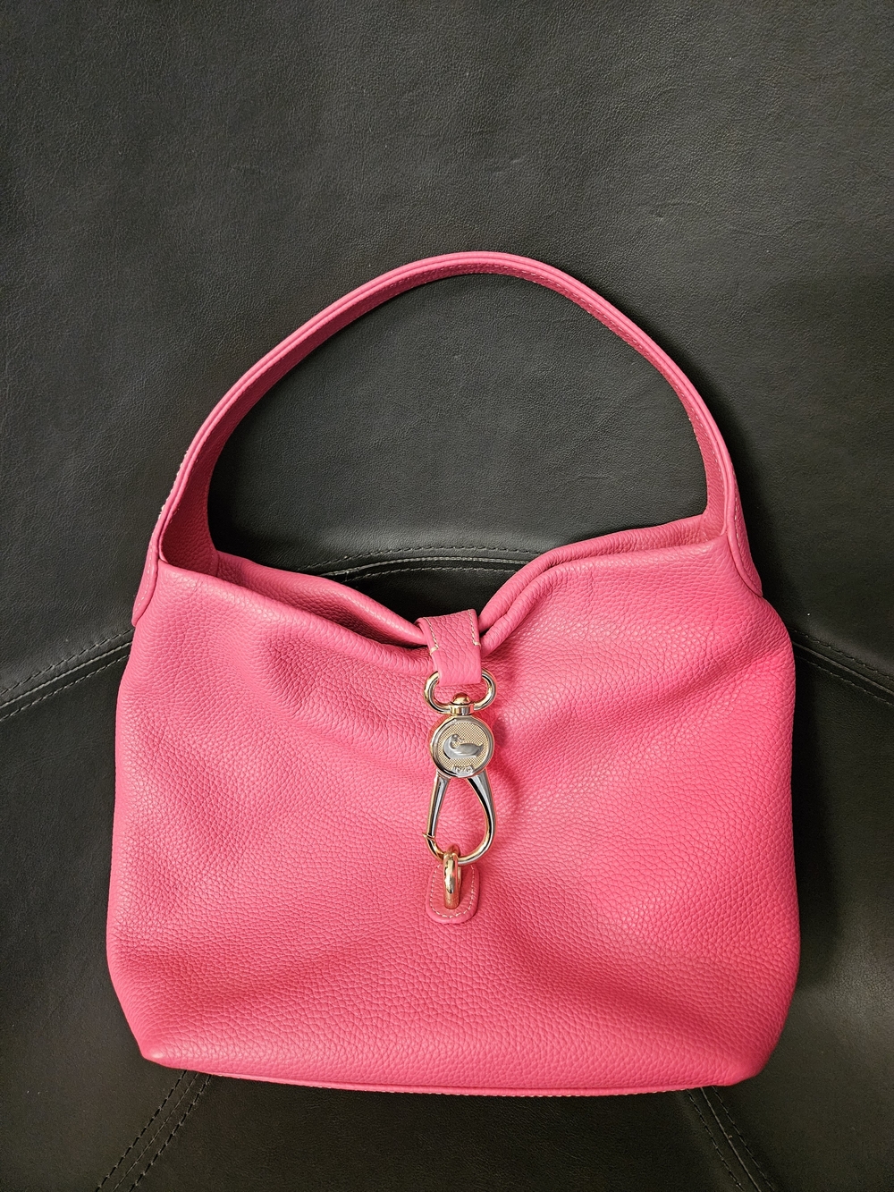 Dooney & Bourke Hot Pink Leather Slouchy Hobo Small Logo Lock Sac Mint - Picture 2 of 8